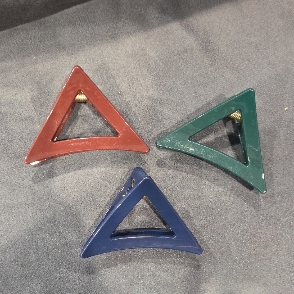 Triangle Hair Clips Set in Red, Green, and Blue